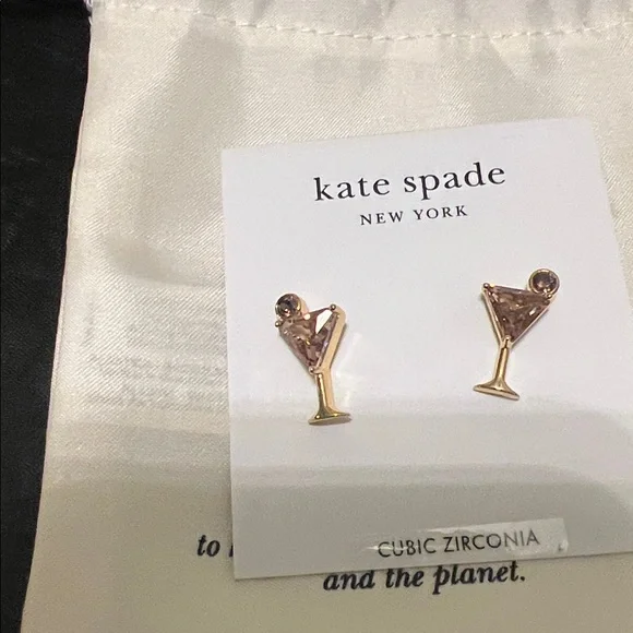NWT KATE SPADE SHAKEN & BREW MARTINI NECK. & EARRINGS SET CHAMPAGNE & GOLD COLOR - Picture 10 of 13